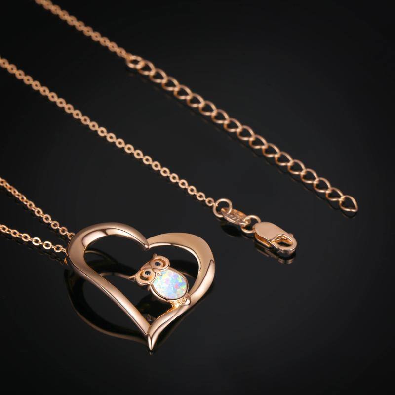 Gold Heart Opal Owl Necklace