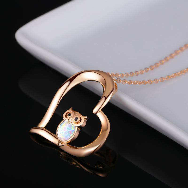 Gold Heart Opal Owl Necklace