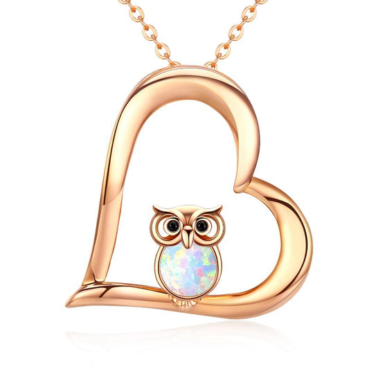 Gold Heart Opal Owl Necklace