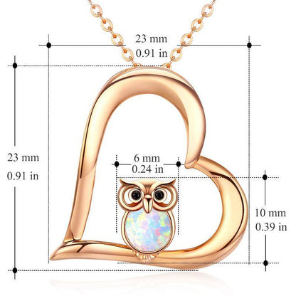 Gold Heart Opal Owl Necklace